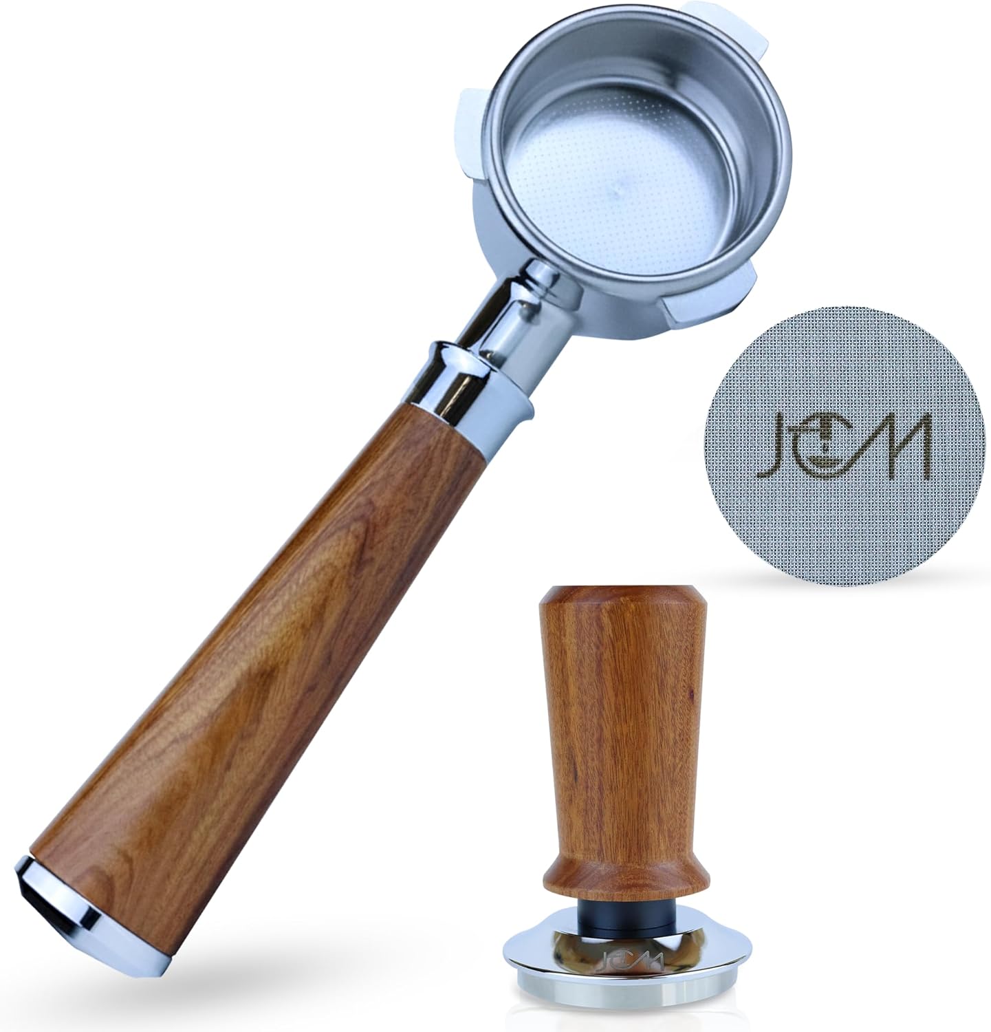 54mm Bottomless Naked Portafilter Red Rosewood Set – Compatible with 54mm Breville machines – Includes 18g Filter Basket, Calibrated Tamper with 30lbs Spring Loaded & 1.7mm Puck Screen