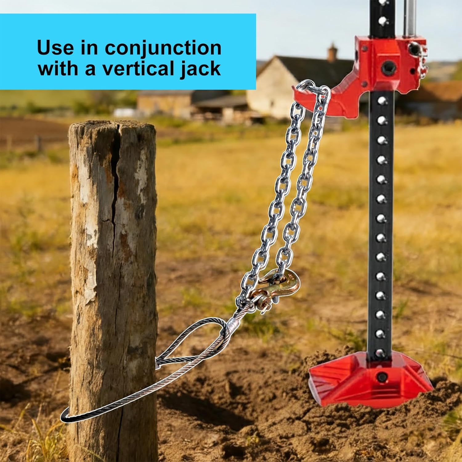 Heavy-Duty Fence Post Puller with Galvanized Aircraft Cable & 1/4" Chain, Post Extractor for Fence Repair, Stump Removal, 4x4 Post Replacement, Includes Portable Tool Bag