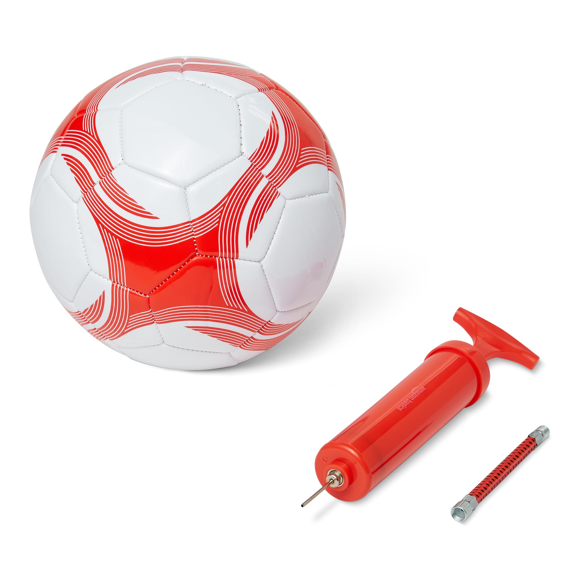 Amazon Basics Size 4 Football with Pump and Bag, Training Ball, PVC Construction, Butyl Bladder, Machine Stitched Practice Balls for Teams, Schools, Camps, White and Red, 1-Pack