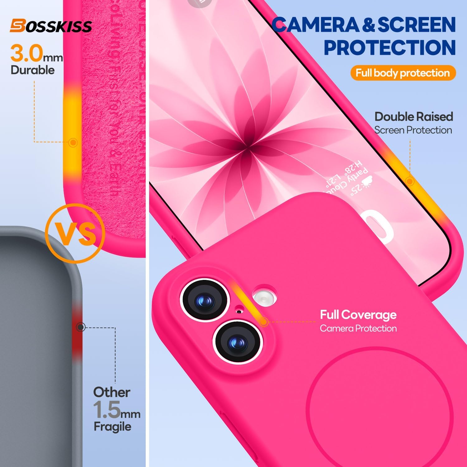  Magnetic for iPhone 17 Case Silicone, Hot Pink thumbnail