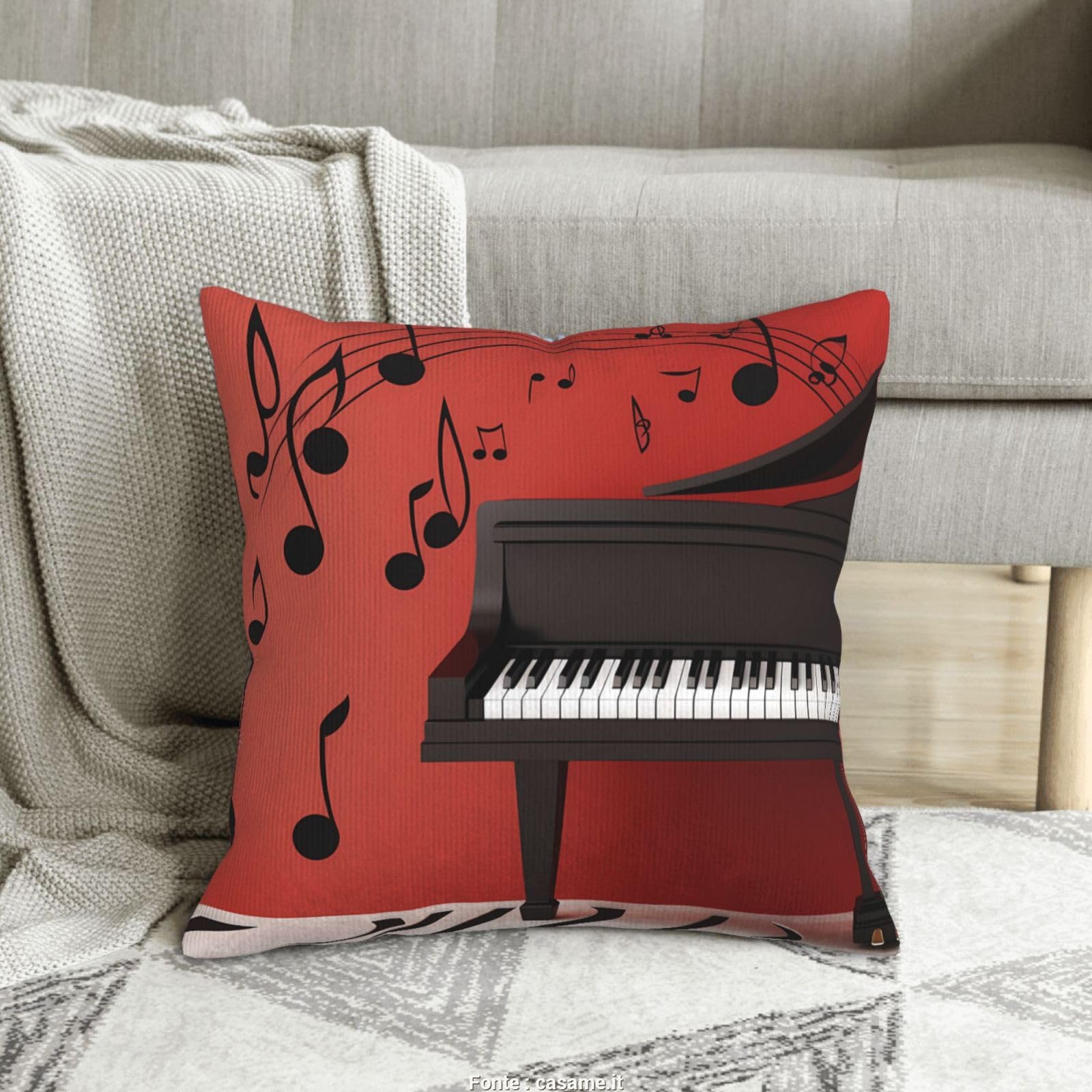 Housses de coussin decoratives double face canape salon note de musique piano 45x45cm