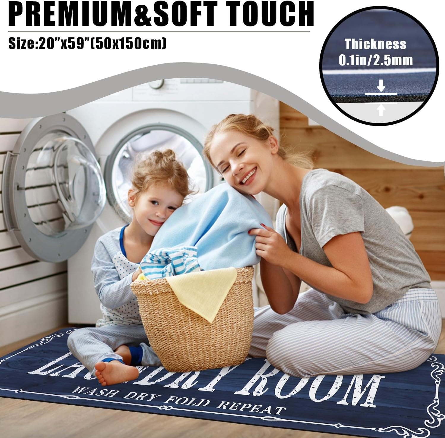 Falflor Farmhouse Laundry Room Rug Runner 20"X59" Non Slip Waterproof Laundry Floor Mat Durable Entrance Rug Area Rug for Kitchen Washhouse Hallway Entryway