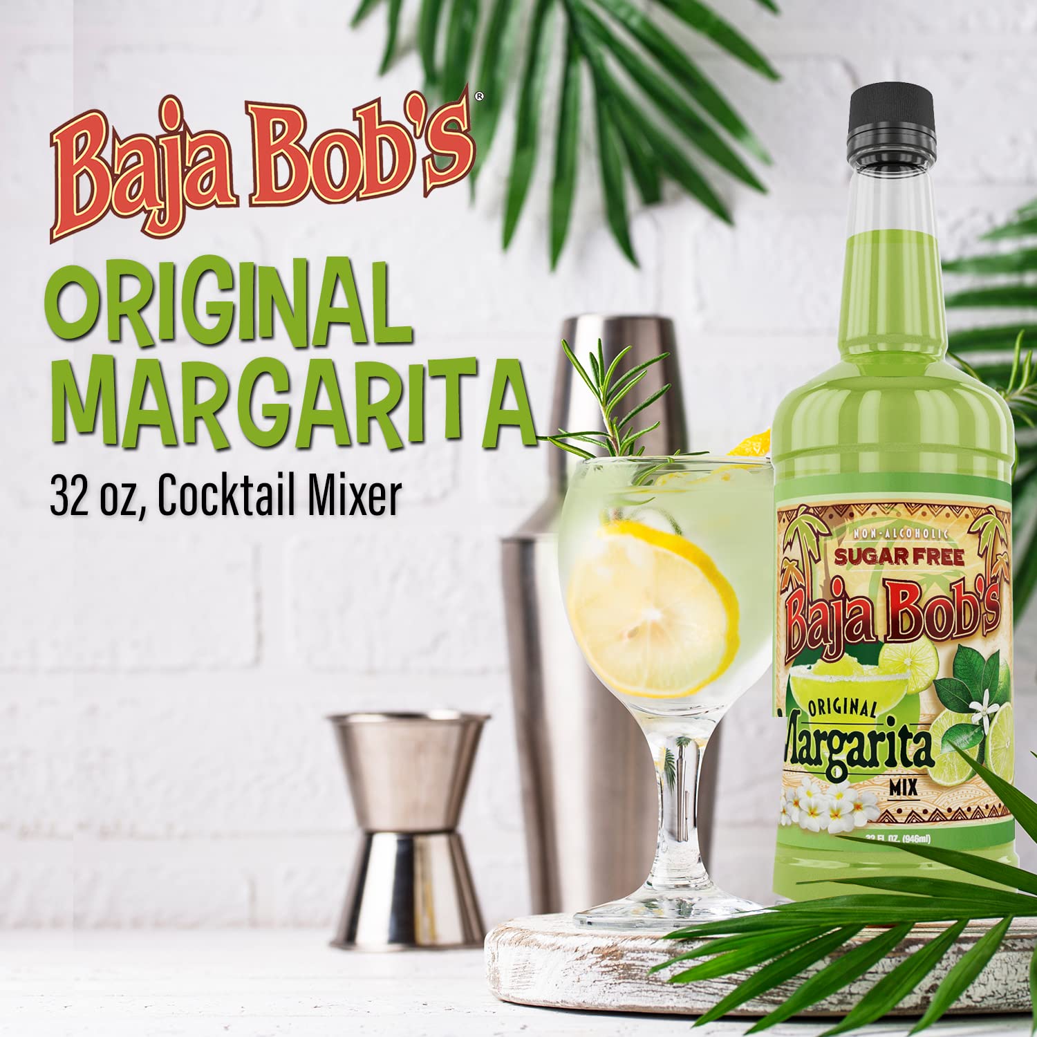 Baja Bob's Original Sugar Free Margarita Mix 32oz Bottle - Sugar Free Cocktail Mixer - Keto Friendly - Low Calorie - Low Carb - Non-Alcoholic Mix (Pack of 3)