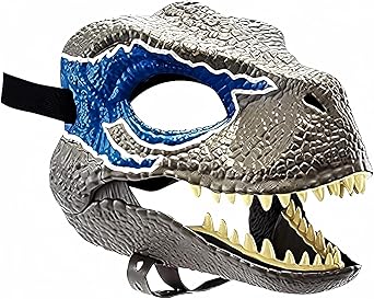 furlinkhm Dino Mask Moving Jaw for Kids,Dinosaur Open Mouth Latex Horror Halloween Party Cosplay Costume Scared Mask, Large, Blue