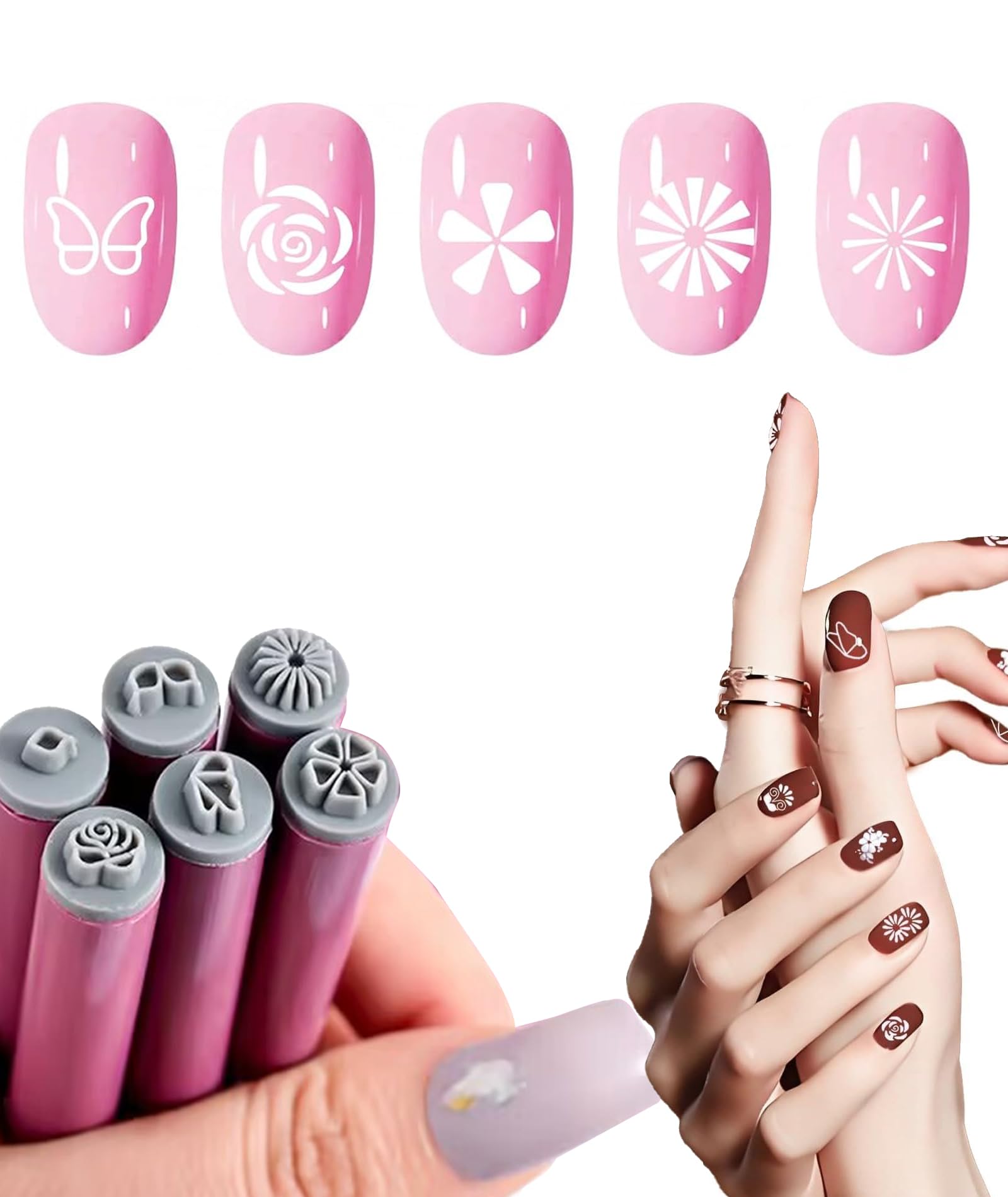 6 PCS Nail Art Kit for Women, Nail Art Set for Girls 6-15, Nails Stamping Kit with Creative Patterns, DIY Manicure Tools for Home Nails Design