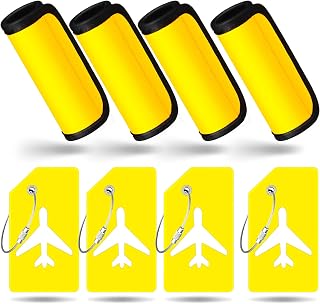 Sanwuta 8 Pcs Luggage Handle Wrap Tags Neoprene Suitcases Handle Wraps Silicone Luggage Identifiers Travel(Yellow)