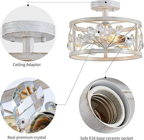 Miniatura 3 de WUZUPS Lámpara de araña de cristal con 3 luces, estilo vintage, estilo granja, industrial, semiempotrada, para vestíbulo, pasillo, almacenamiento,