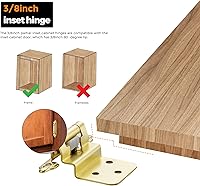 Vista 6 de Ravinte 30 paquetes (15 pares) de bisagras empotradas doradas de 3/8 pulgadas para gabinetes, bisagras de cierre automático para gabinetes