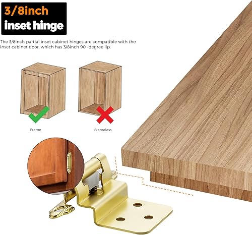 Miniatura 6 de Ravinte 30 paquetes (15 pares) de bisagras doradas de 38 pulgadas, bisagras de cierre automático para cocina, baño, muebles, armarios y puertas,