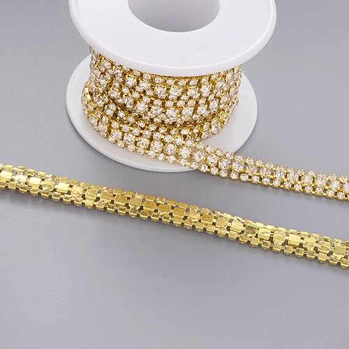 Miniatura 10 de Jerler Cadena de cierre de diamantes de imitación de 3 filas de 5 yardas para manualidades, bodas y decoraciones de ropa (rojo)