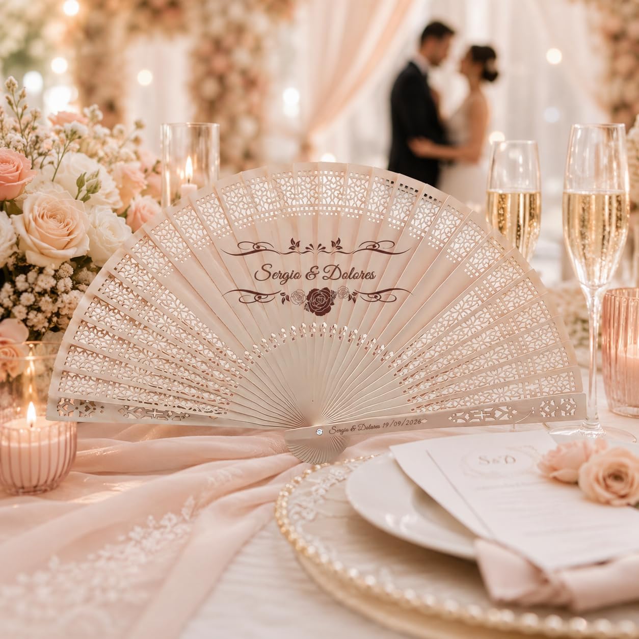 Personalized Wedding Fans for Wedding Guests Bulk, Custom Wooden Folding Handheld Fans with Tassels & Organza Bags, Wedding Favors, Party Gifts, Folding Fans, Gift for Guests (20PCS) image 2