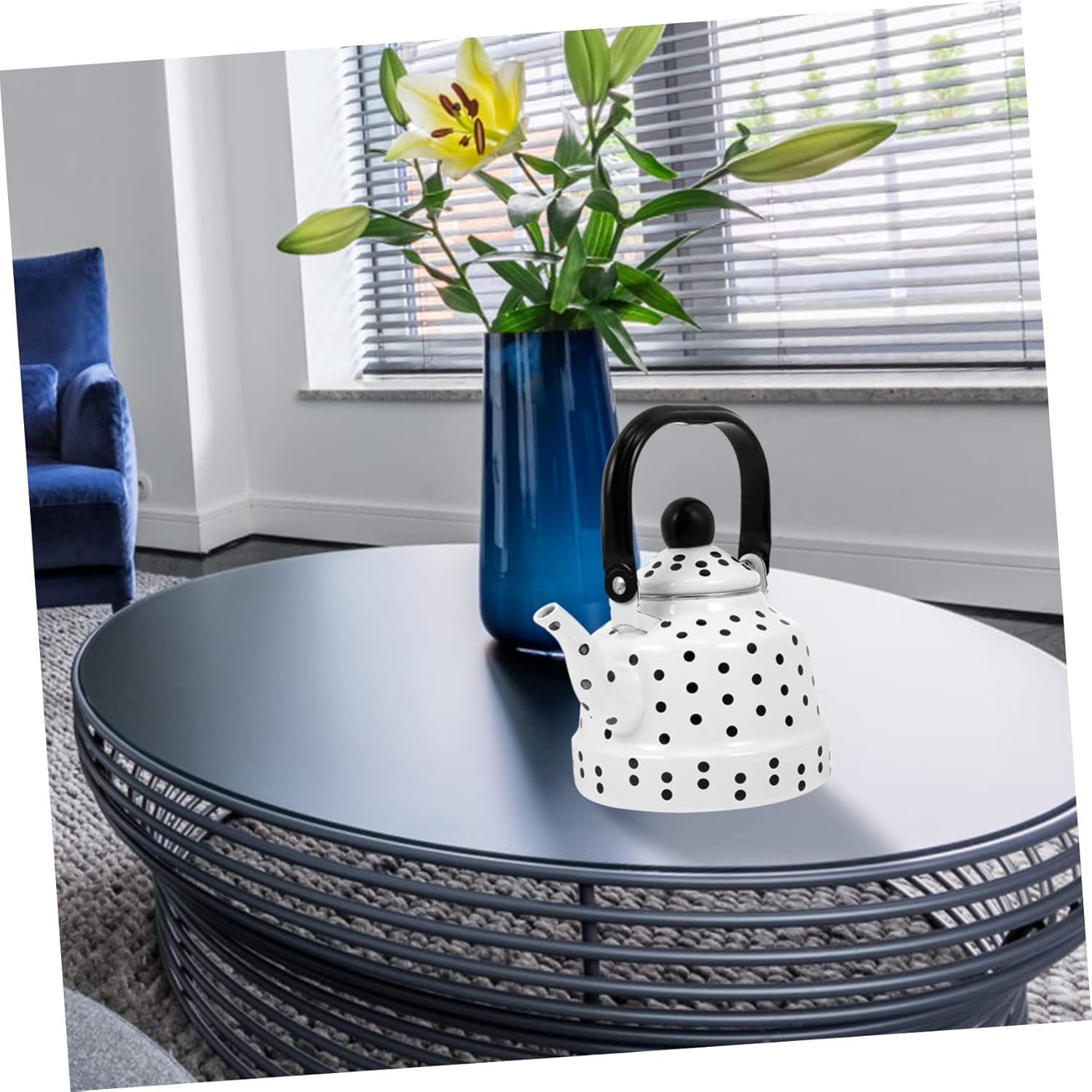 Vintage Enamel Tea Kettle White with Black Dot Pattern Practical Home Teapot with Comfortable Handle Fast Heating Teakettle for Coffee and Tea Lovers Stovetop Pot for Parties