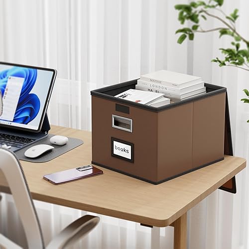 Vista 151 de Huolewa Caja organizadora de archivos con tapa, organizador de carpetas de archivos plegable para almacenamiento de documentos de oficina, caja