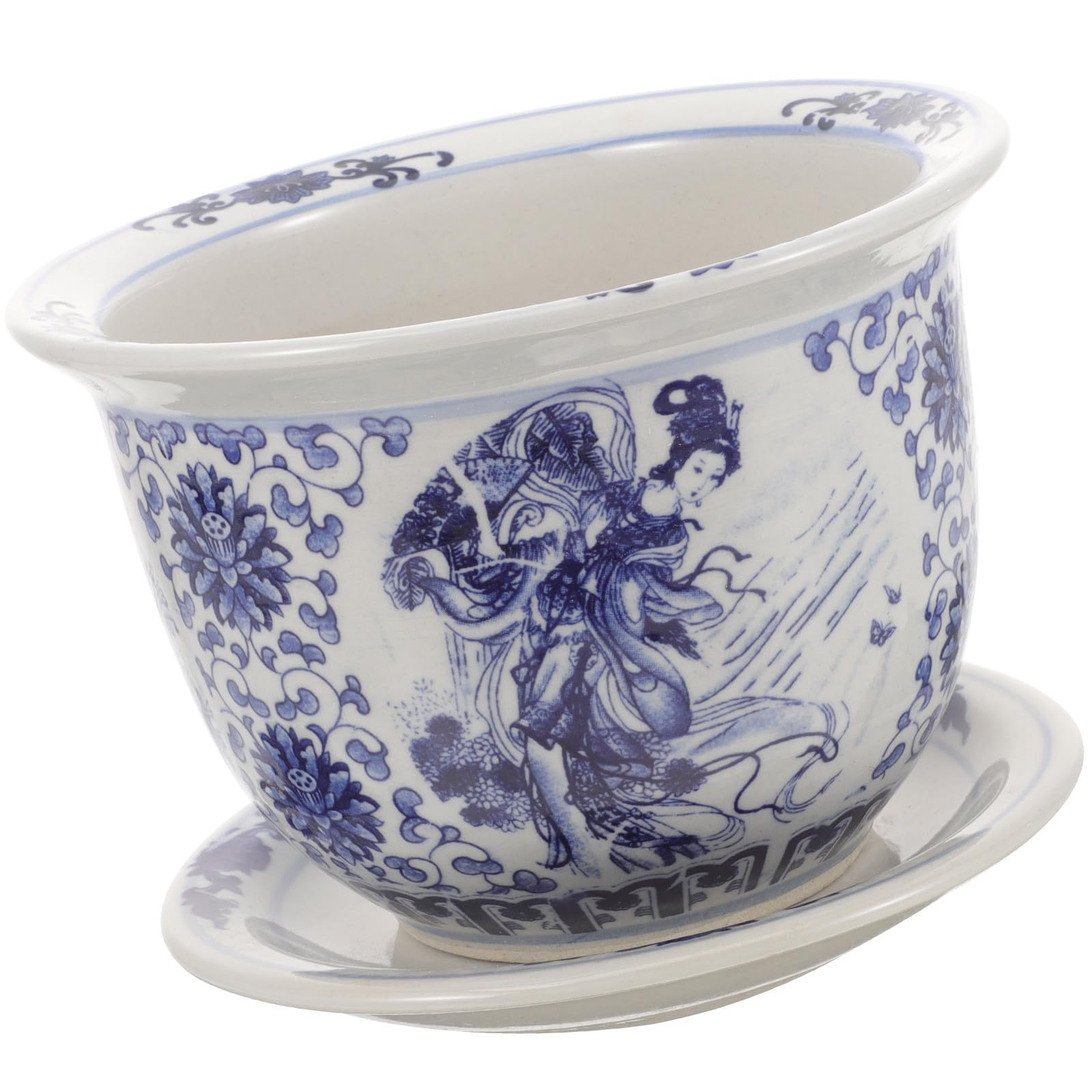 Pot en céramique bleue FOMIYES avec soucoupe et drainage pour succulente