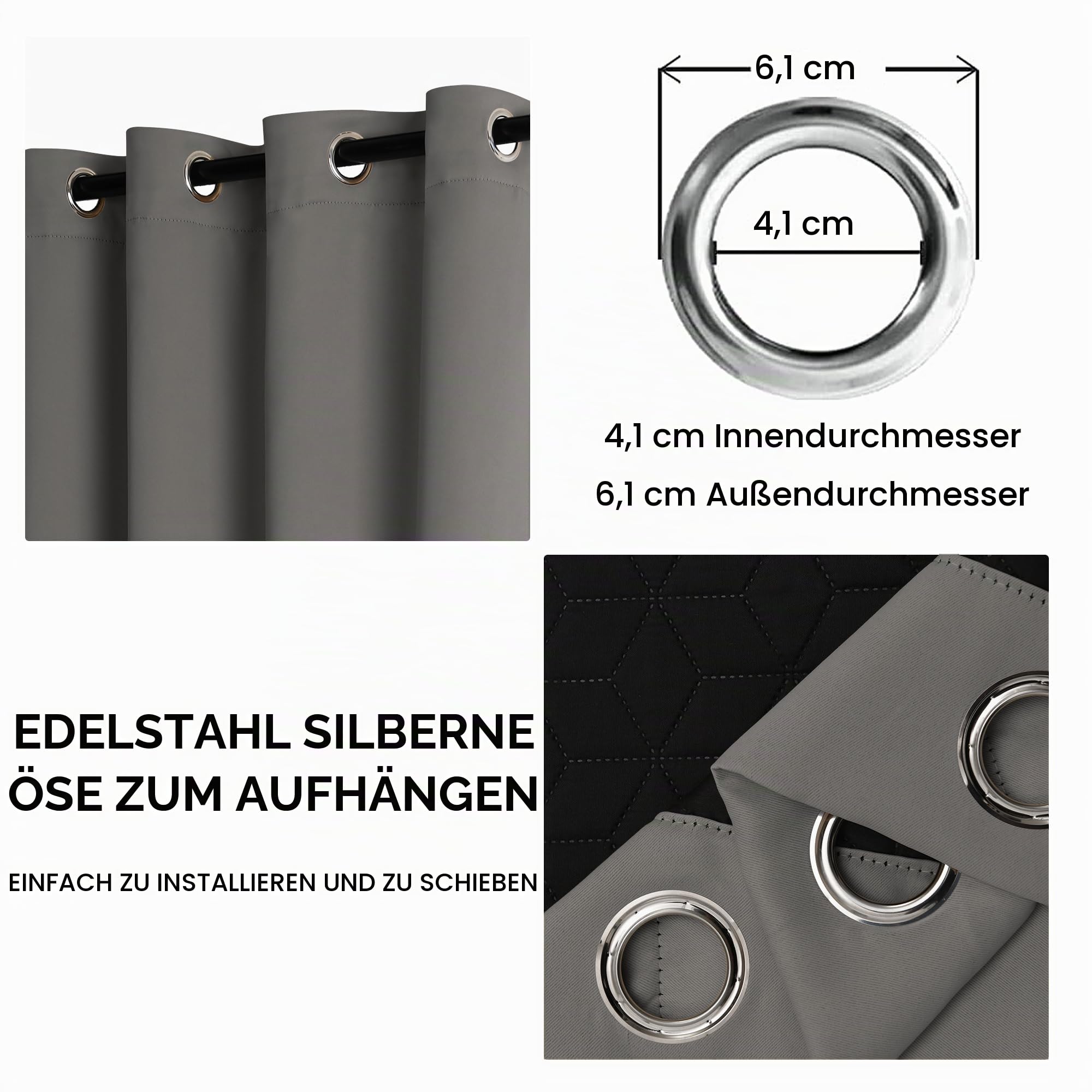 DWCN Doppellagige Thermovorhang Blickdicht Gegen Kälte und Hitze, 1 Stück 260 x 140 cm (H x B) Grau, Tür Vorhang mit Ösen Dicker Thermo Vorhänge Kälteschutz Wohnzimmer Schlafzimmer Modern
