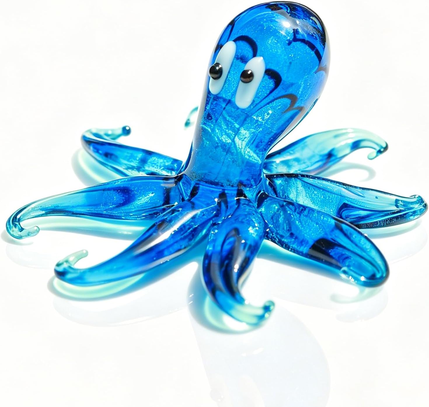 Blue Crystal Octopus Figurine, Glass Ocean Statue, Mini Home Decor Gift