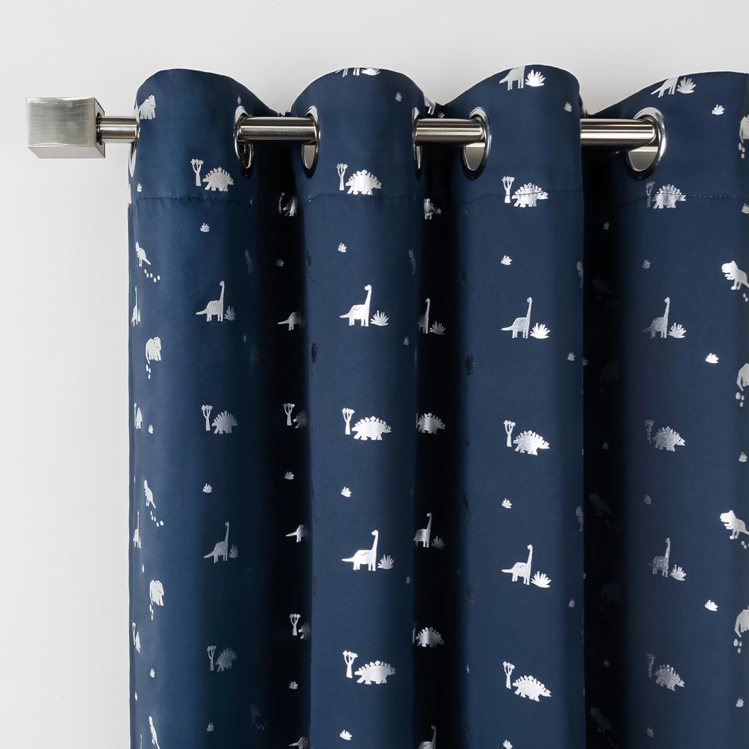 BEST HOME FASHION Set of 2 Silver Dinosaur Print Blackout Curtains, Silver Grommet Window Panels for Bedroom, Living Room, Kids Room, Sun Blocking Thermal Insulated (52" W x 84" L, Navy)
