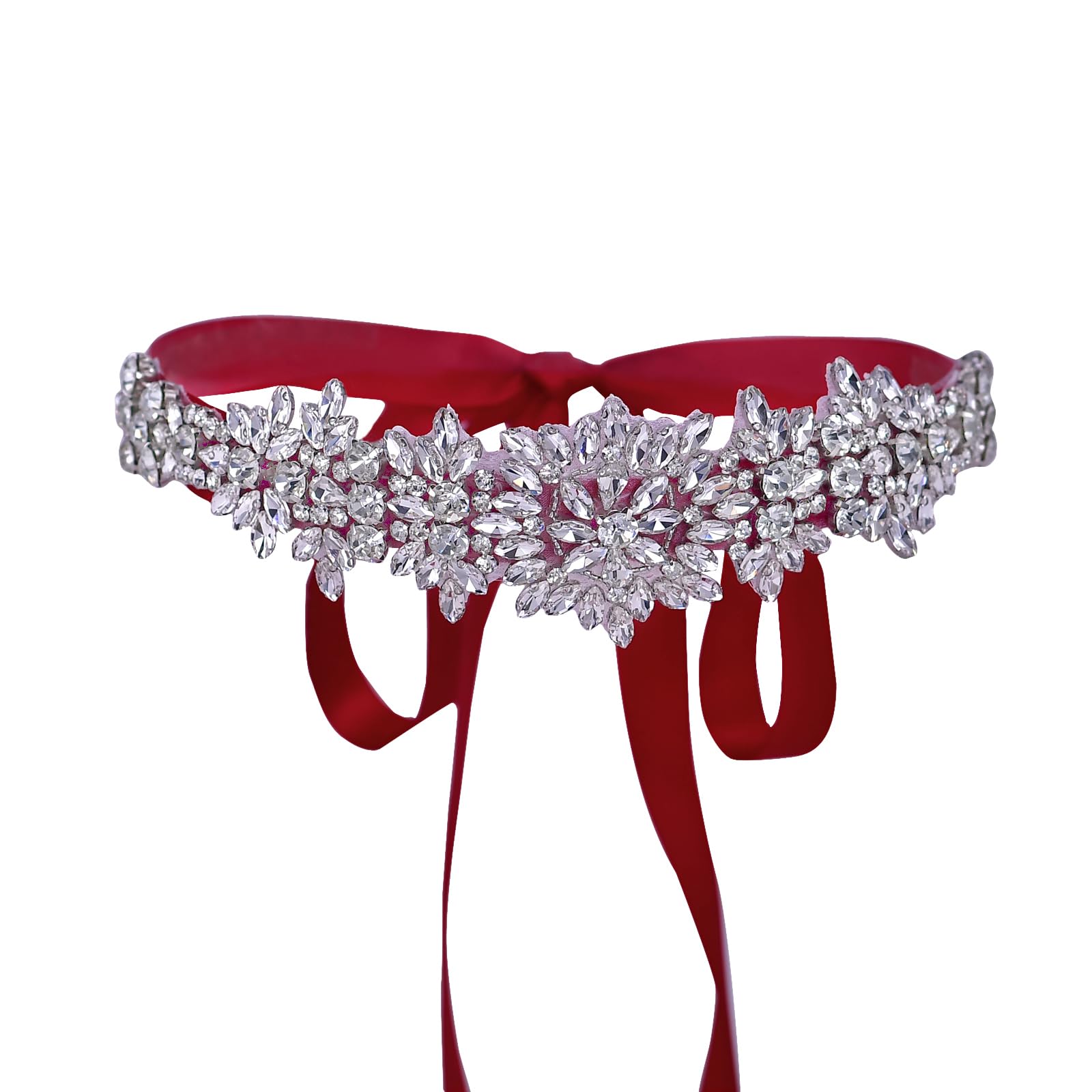 TOPQUEEN Women's Crystal Wedding Belt Sash, Rhinestone Bridal Belt Sash, Rhinestone Bridal Sash, Beads, Wedding Sash, wine red, One size