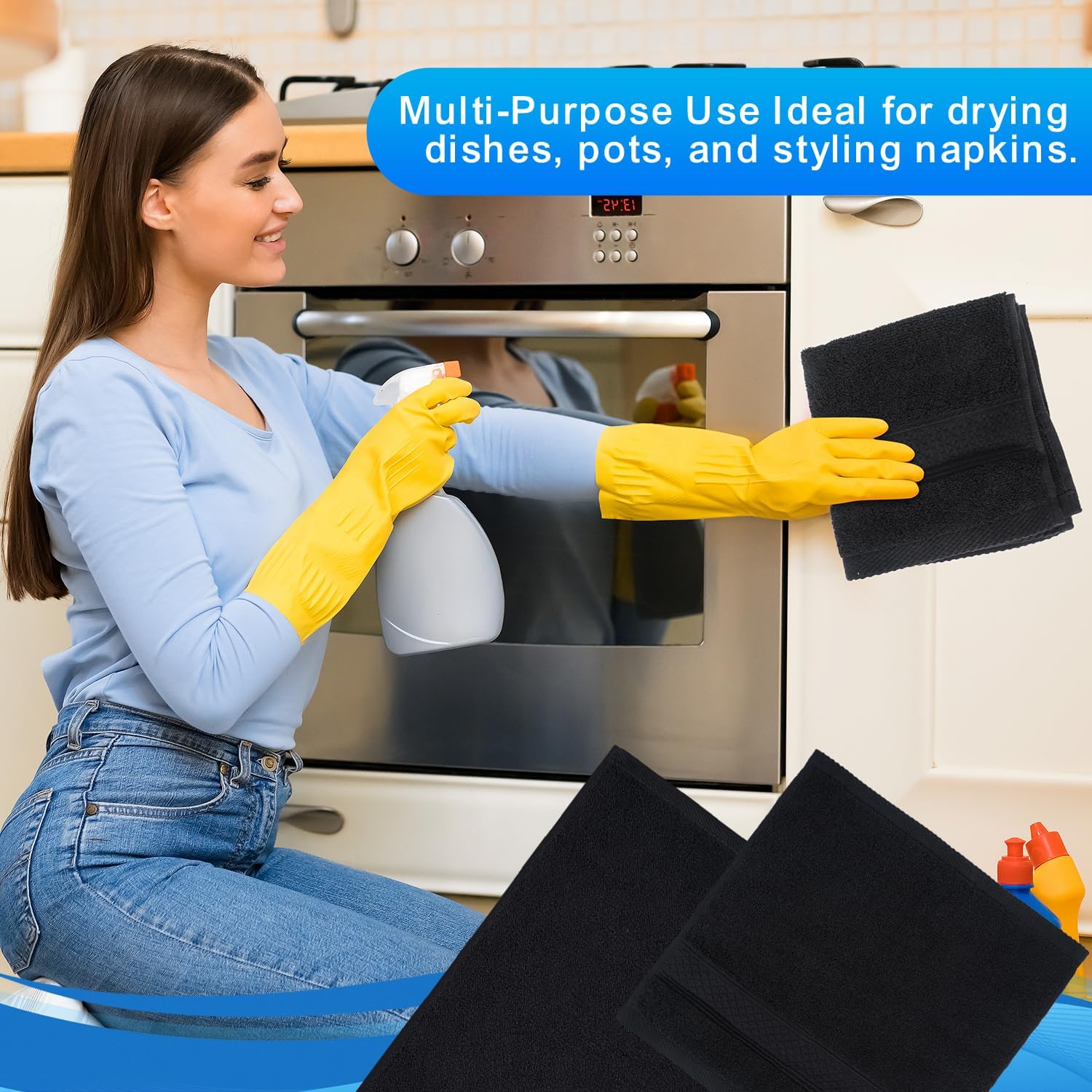 Washcloths Set, 3-Pack Cotton Wash Cloths (2*13x13 and 1*29x14 Inch) | Highly Absorbent and Soft Feel Fingertip Towels, Machine Washable Washcloths for Bathroom, Gym, Hotel, Spa and Kitchen