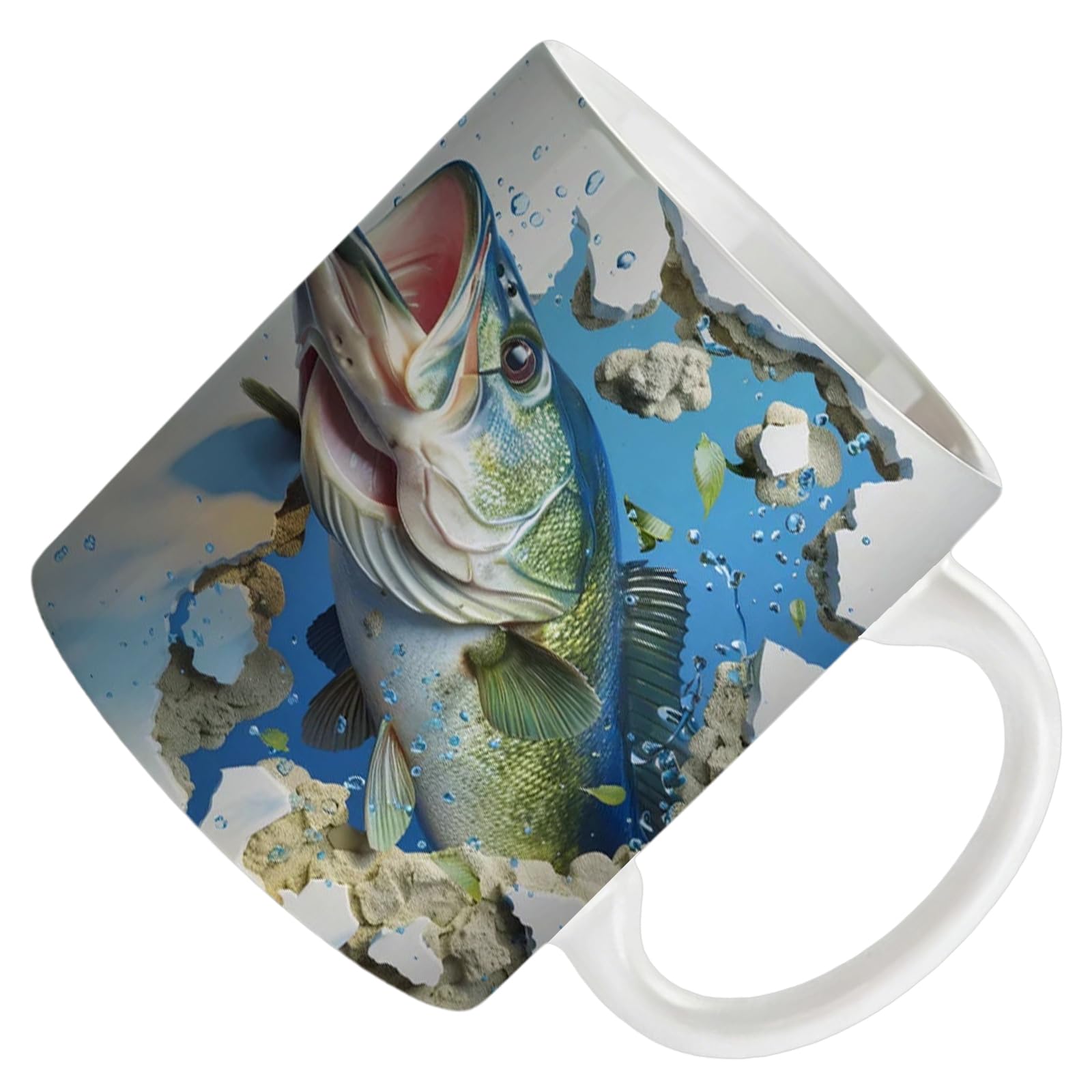 jiingekk Ceramic Coffee Mug 350ml Funny I ' d Rather Be Fishing Design Drinking Cup with Handle Birthday Retirement Dad Fisherman Mug