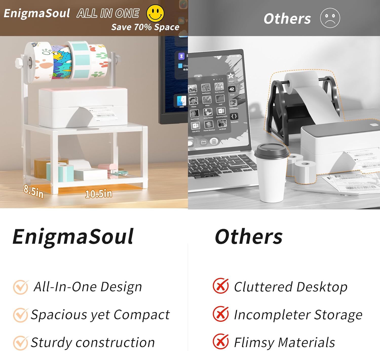 Label Holder for Rolls and Fan-Fold Labels, Sturdy Thermal Sticker Holder for Desktop Thermal Printer, Shipping Label Sticker Dispenser for Home, Office, and Small Businesses - Image 3