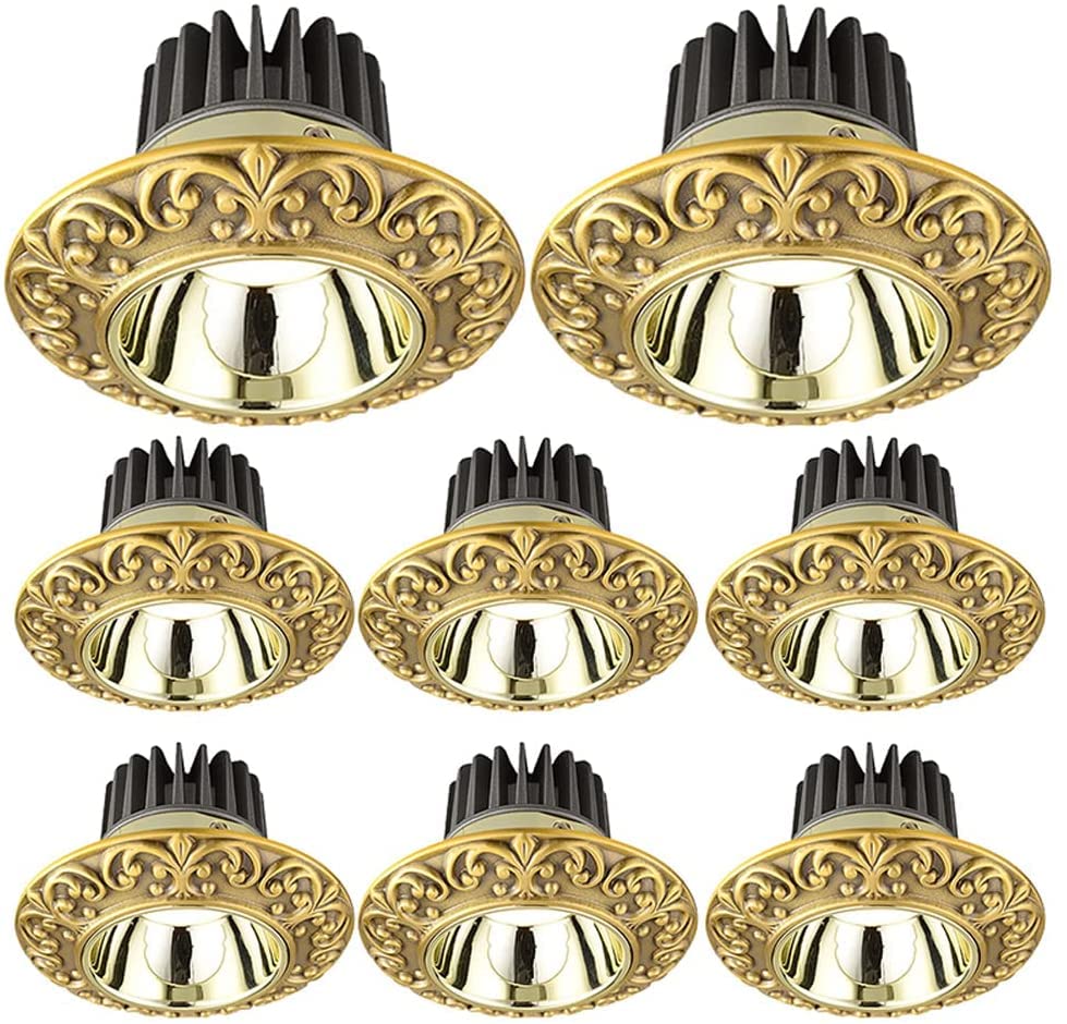 8-pack Recessed Brass Downlight Gold Replacement Spotlight LED Ceiling Lighting Fixture 6W,8W,10W,12W,14W Anti-Glare Can Lamp (3 Colors : 3000k-6000K)