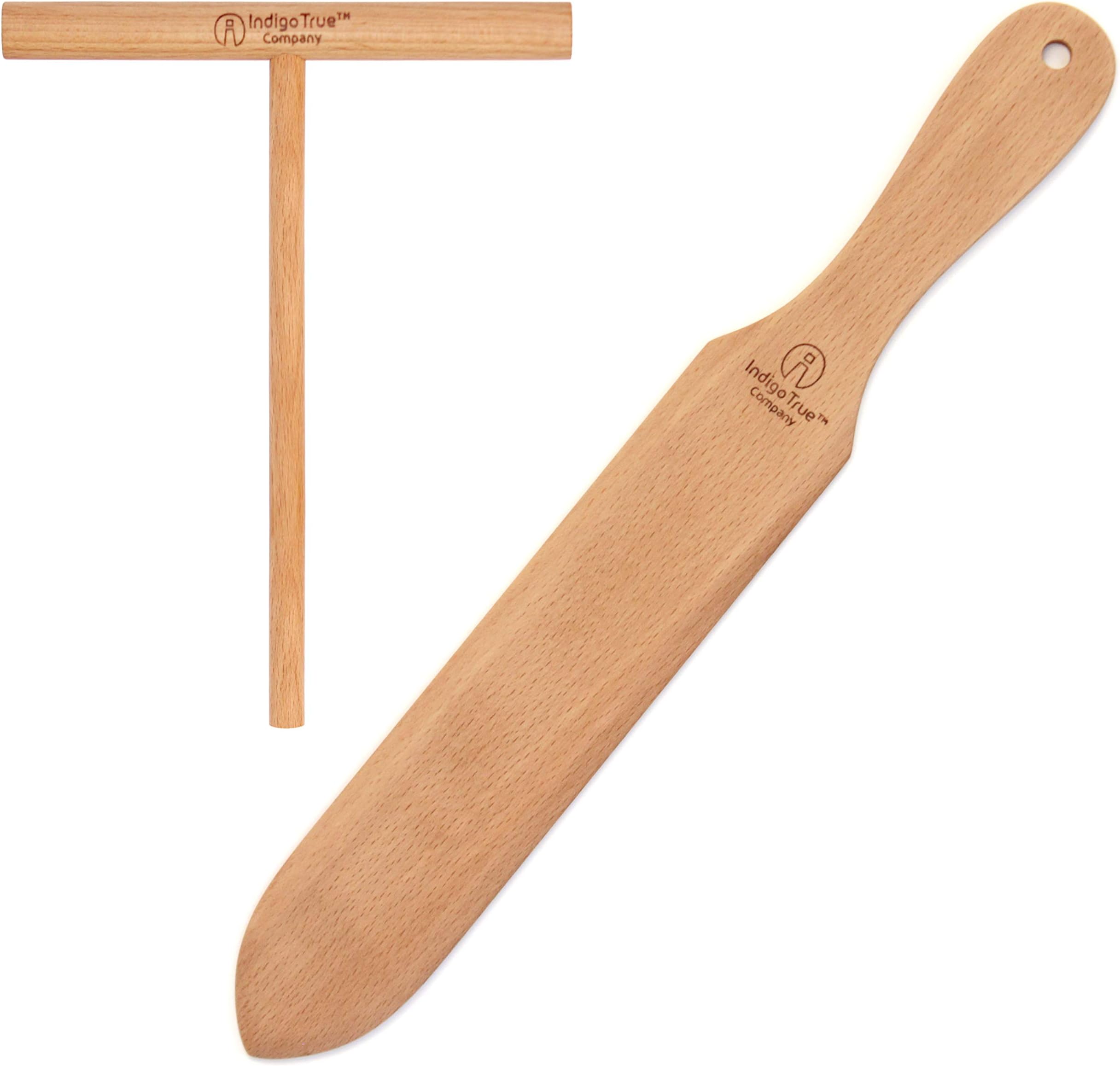 The ORIGINAL Crepe Spreader and Spatula Kit - 2 Piece Set (6” Spreader and 14” Spatula) Convenient Size to Fit Large Crepe Pan Maker | All Natural Beechwood Construction