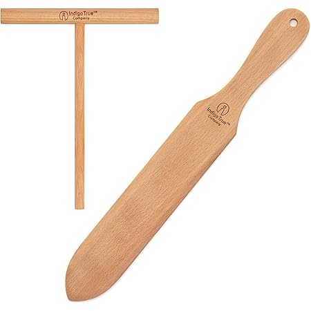 The ORIGINAL Crepe Spreader and Spatula Kit - 2 Piece Set (6” Spreader and 14” Spatula) Convenient Size to Fit Large Crepe Pan Maker | All Natural Beechwood Construction