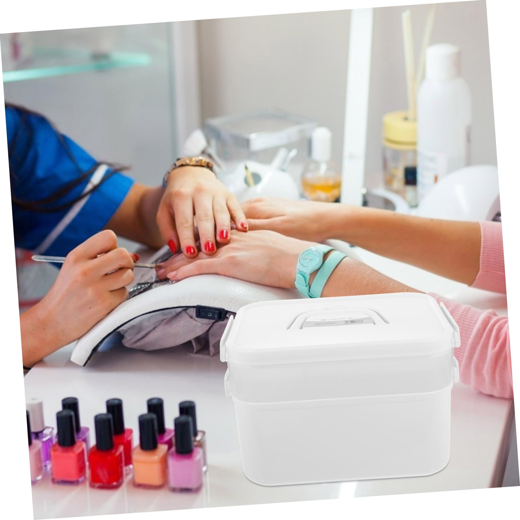 SHERCHPRY 1pezzi Degli Attrezzi Per Nail Art Custodia Per Utensili Per Manicure Scatola Portaoggetti Comoda in Pp Due Strati Maniglia Pratica