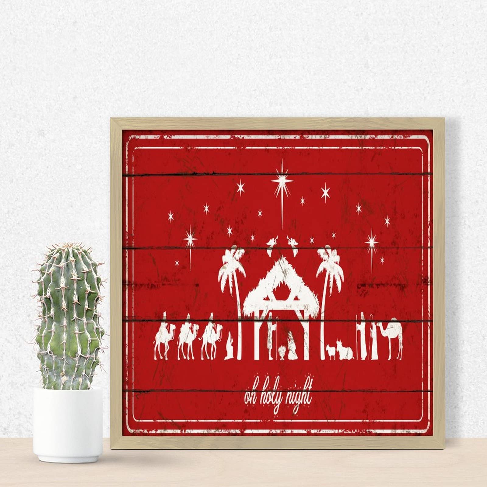 Placa de madera de Navidad Oh Holy Night con marco