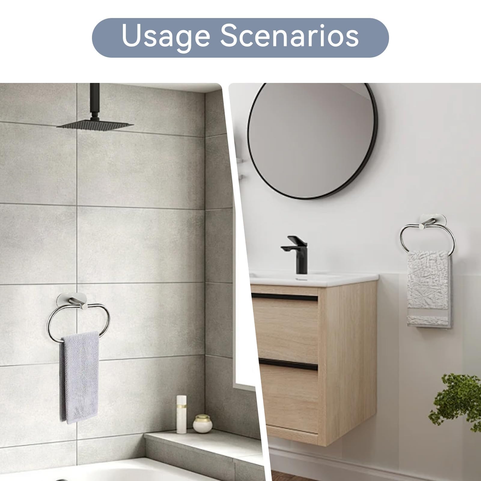 Cyrank Toallero Ovalado para Montar sin Taladrar, Colgador Toalla Baño de Acero Inoxidable, Moderno Toalla Anillo Pared para Pegar, sin Perforación Toallero de aro para Baño Cocina Montaje en Pared