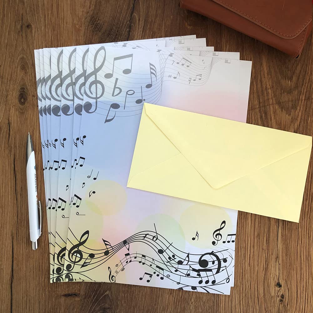 Briefpapier mit Umschlag als Set, DIN A4 Naturpapier und DIN C6 Briefumschläge inkl. Geschenkmappe (Musik+DL05, 250er Set)