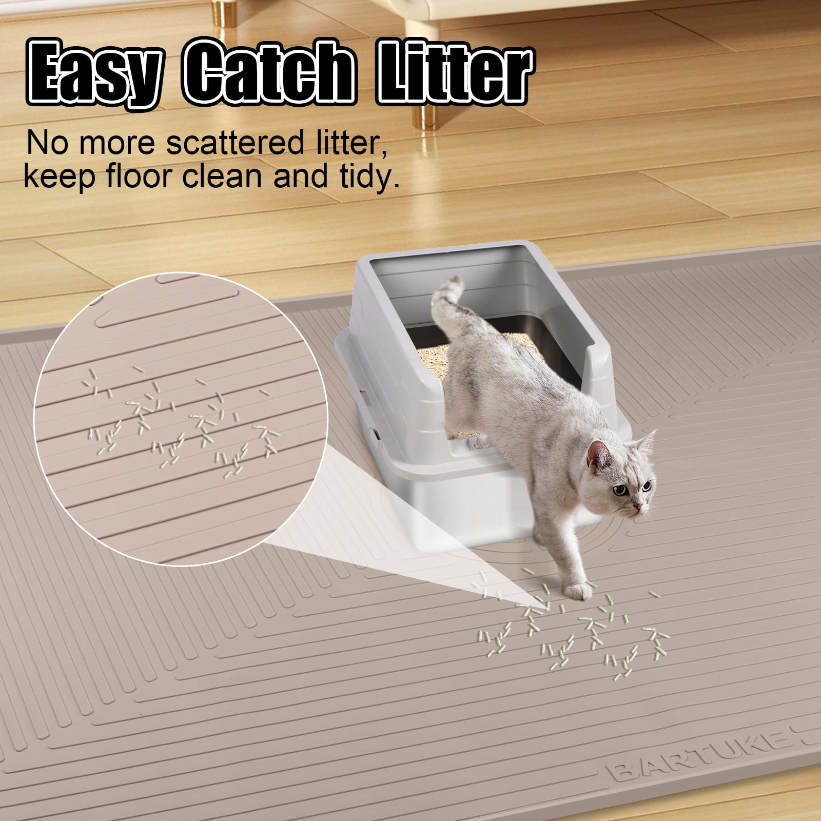 XXL Katzenstreu-Matte, extra große 127 x 91cm Silikonmatte Katzenstreu-Fangmatte für Streukontrolle, weich für Katzenpfoten, leicht zu reinigen (Khaki)