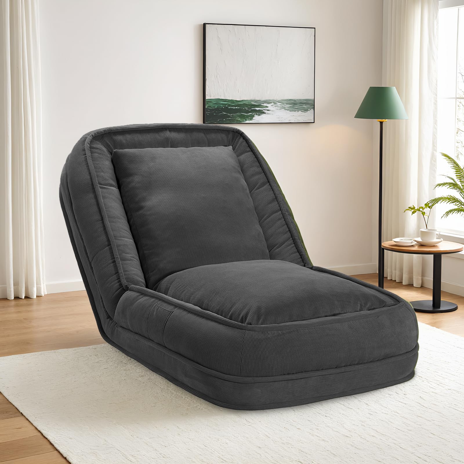 LIKIMIO Upgraded Foldable Lazy Sofa Bed, Cozy Tatami Human Dog Bed with 5 Adjustable Positions for Living Room, Bedroom & More, Dark Grey