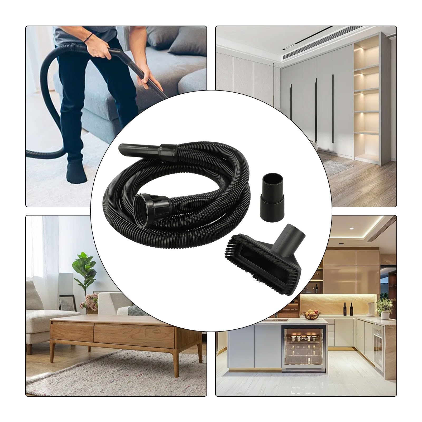 EasyByMall Juego de manguera de vacío para limpiadores Numatic Henry, James, Harry y Basil, kit de repuesto negro de 2,5 m con adaptador y boquilla de succión plana