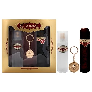 Cuba Royal 3 Pieces Set for Men, 3.3 Ounce Eau De Toilette Spray + 3.3 Ounce After Shave + Key Chain