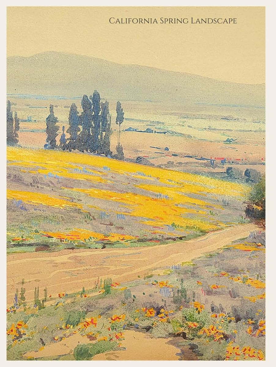 California Spring Landscape (c. 1920): Elmer Wachtel California Plein Air Notebook | Golden Hills Wildflower Landscape Journal | 8.5 x 11 Lined
