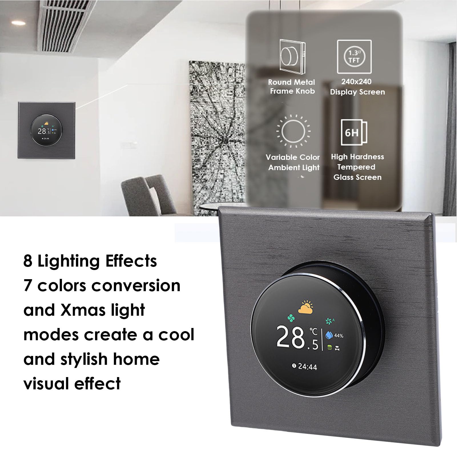 lyrlody Inteligentny Termostat WiFi, Termostat PC ABS z Inteligentnym Pokrętłem z Ekranem TFT 240x240, Pilot z Aplikacji, Programowalny od 41 do 95F, do Domowego Systemu Ogrzewania Podłogowego AC