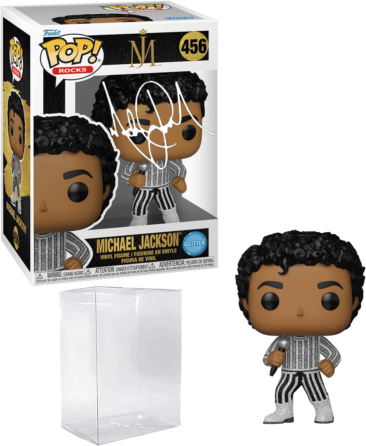 Michael Jackson #456 Rock With You Glitter Facsimile Signed Reprint Laser Autographed Funko POP! Rocks Figurine with Protector Case - Image 3
