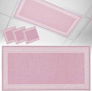 Pink Retro Greek Key Fluorescent Light Covers for Ceiling Lights 4x2 Ft, Geometric Greece Ancient Meander Fret Magnetic Decorative Light Filters for Classroom Office Home School Drop Ceiling 3 Packs
