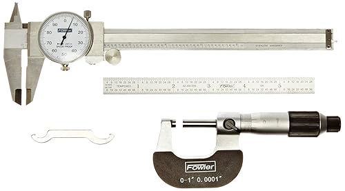 Fowler 52-095-007-0, Juego de medición universal, pinza de esfera de 6", regla flexible de 6", micrómetro