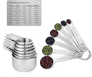 Measuring Cups,Stainless Steel Measuring Cups and Spoons Set of 15, 7 Measuring Cups and 7 Measuring Spoons with 2 D Rings and Magnetic Measurement Conversion Chart by Dorihom - coolthings.us