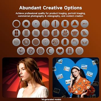 Extended Bowens Mount Snoot Spotlight Kit for Photography, Max Version 36 Optical GOBO Projector Lens with 31 Gobos, 4 Shutter Blades and 5 Color Gels for LED Lights