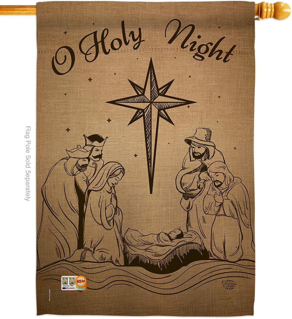 Holy Night House Flag Wintertime Nativity Three King Religious Family Season Christian Small Decorative Gift Yard Banner Made In USA 28 X 40