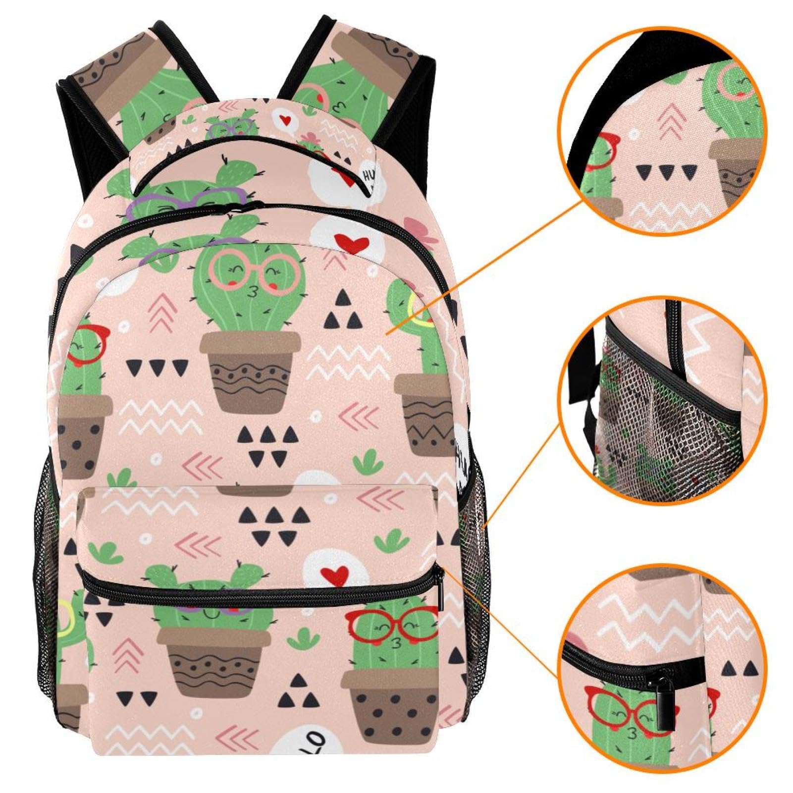 Mochila para laptop, diseño de cactus rosa, mochila escolar duradera para la universidad y la escuela secundaria, resistente al agua, mochila de viaje y senderismo