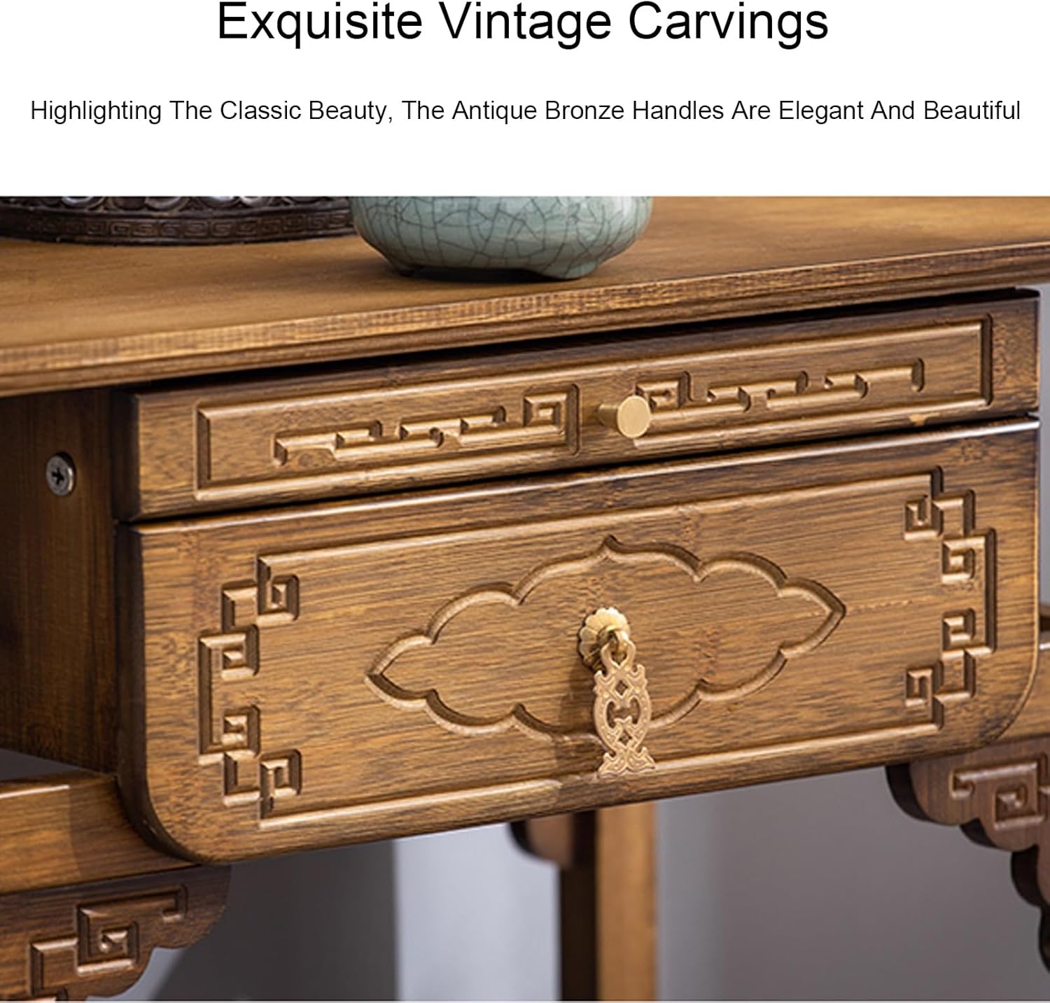 Bamboo Altar Table, Meditation Table with Pull - Out Storage Board and Drawer, for Living Rooms, Shrines, Temples(66cm/26'')