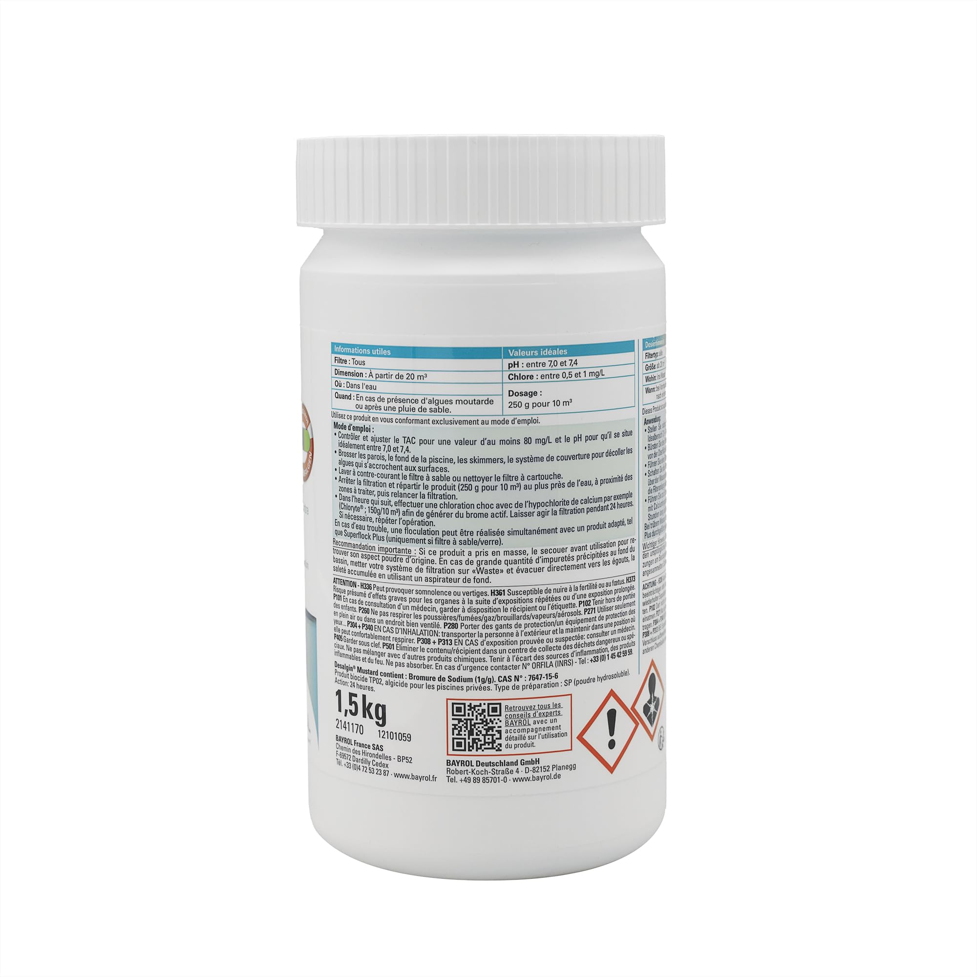 BAYROL Desalgin Mustard - 1,5kg | Anti-Algues Concentré - Destruction de l'Algue Moutarde - Double Action Curative (Choc) et Préventive + 10 Tests HPS OFFERTS 6 en 1