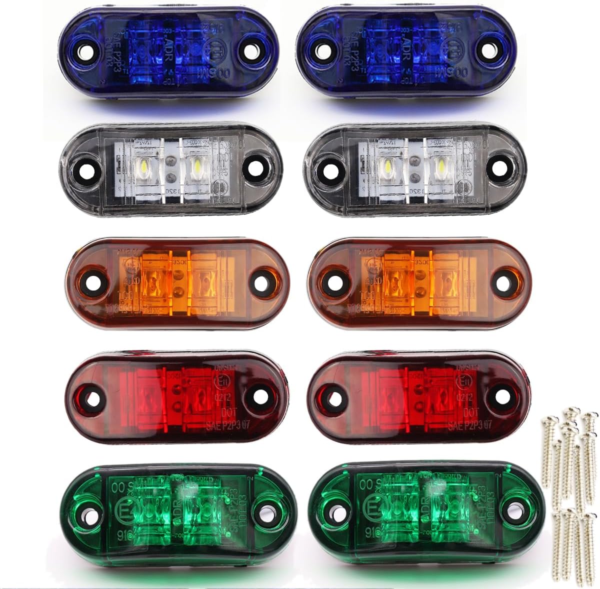 Polarlander 24v 12v 2pcs for Each Red+Yellow+White+Green+Blue Led Side Marker LED Light for Cars Trucks Trailers Clearance Lamp Lights for Trailer Boat Lorry Van Green
