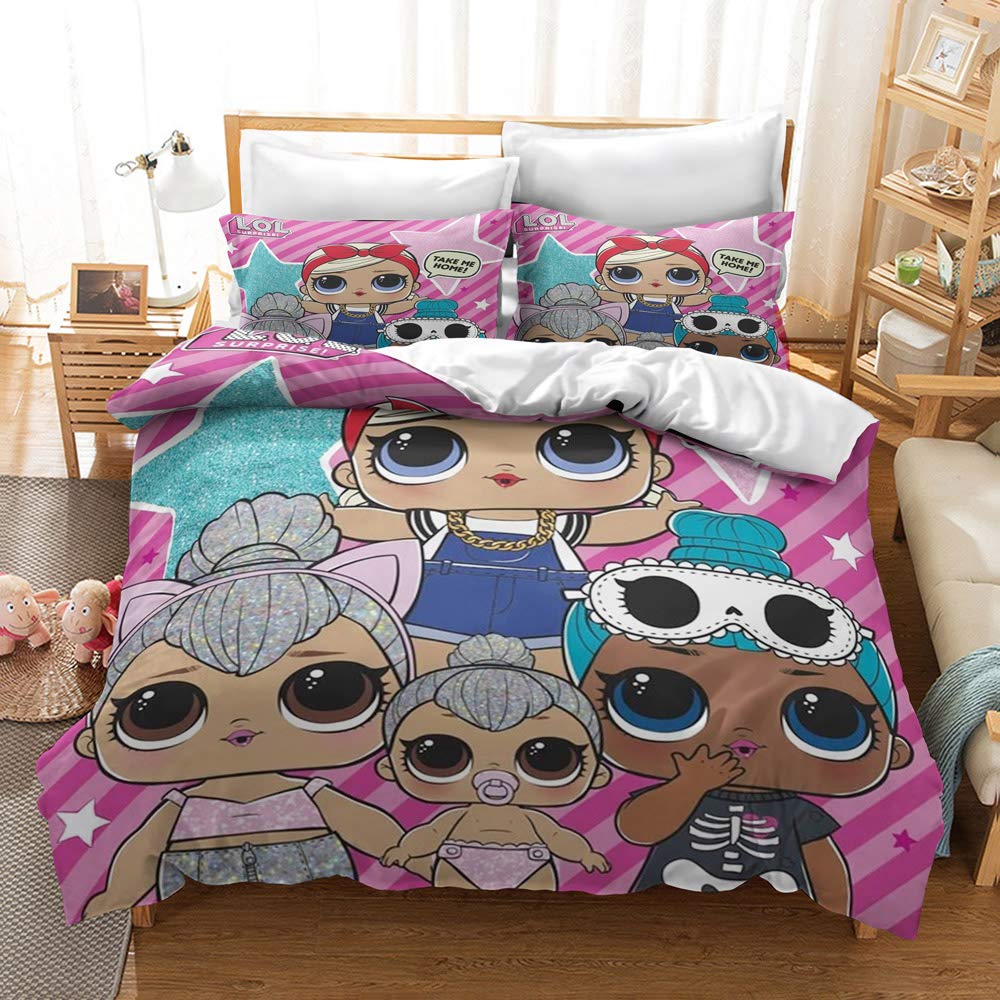 Chaose Girls Pink Duvet Cover Set 100% Pure Cotton Surprise Lol Hotel Quality Duvet Set With Pillowcases Easy Care And Super Soft Luxury Bedding ( 04,Double(200X200cm))