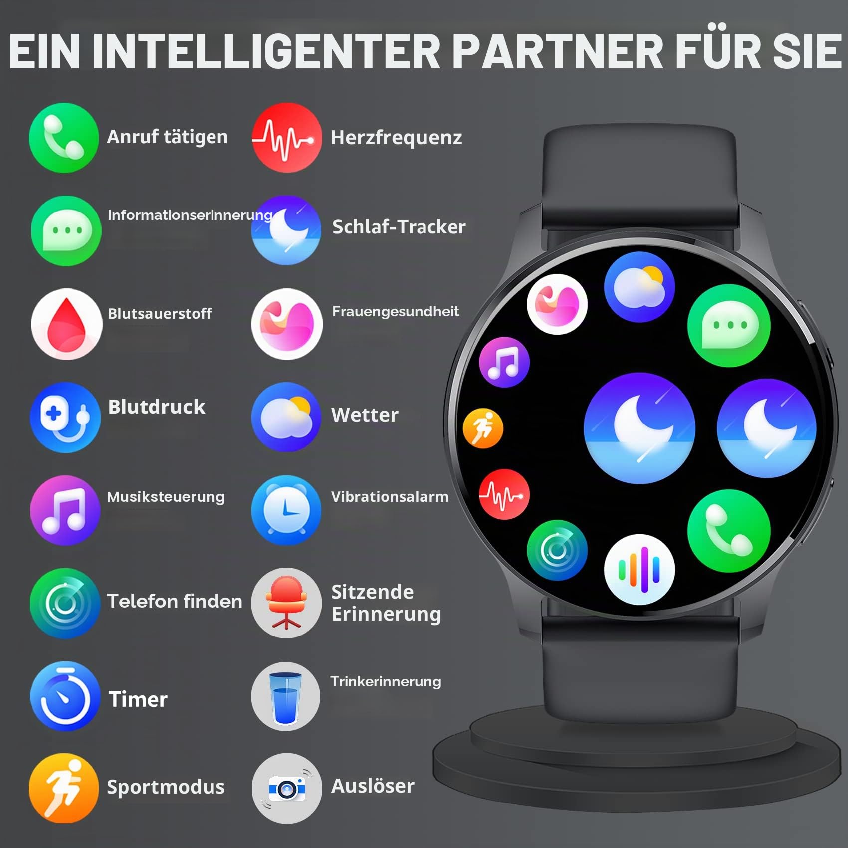 Smartwatch Damen mit Telefonfunktion 1,32" HD-Touch Screen Fitnessuhr Schrittzähler Herzfrequenz SpO2 Schlafmonitor Fitness Tracker für iOS Android